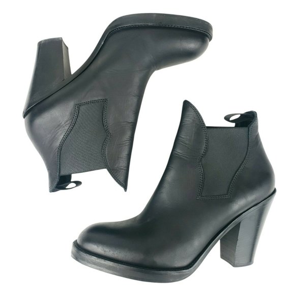 ACNE STUDIOS Star Black Leather Chelsea Ankle Heel Bootie Boots Size 41 - Picture 7 of 12